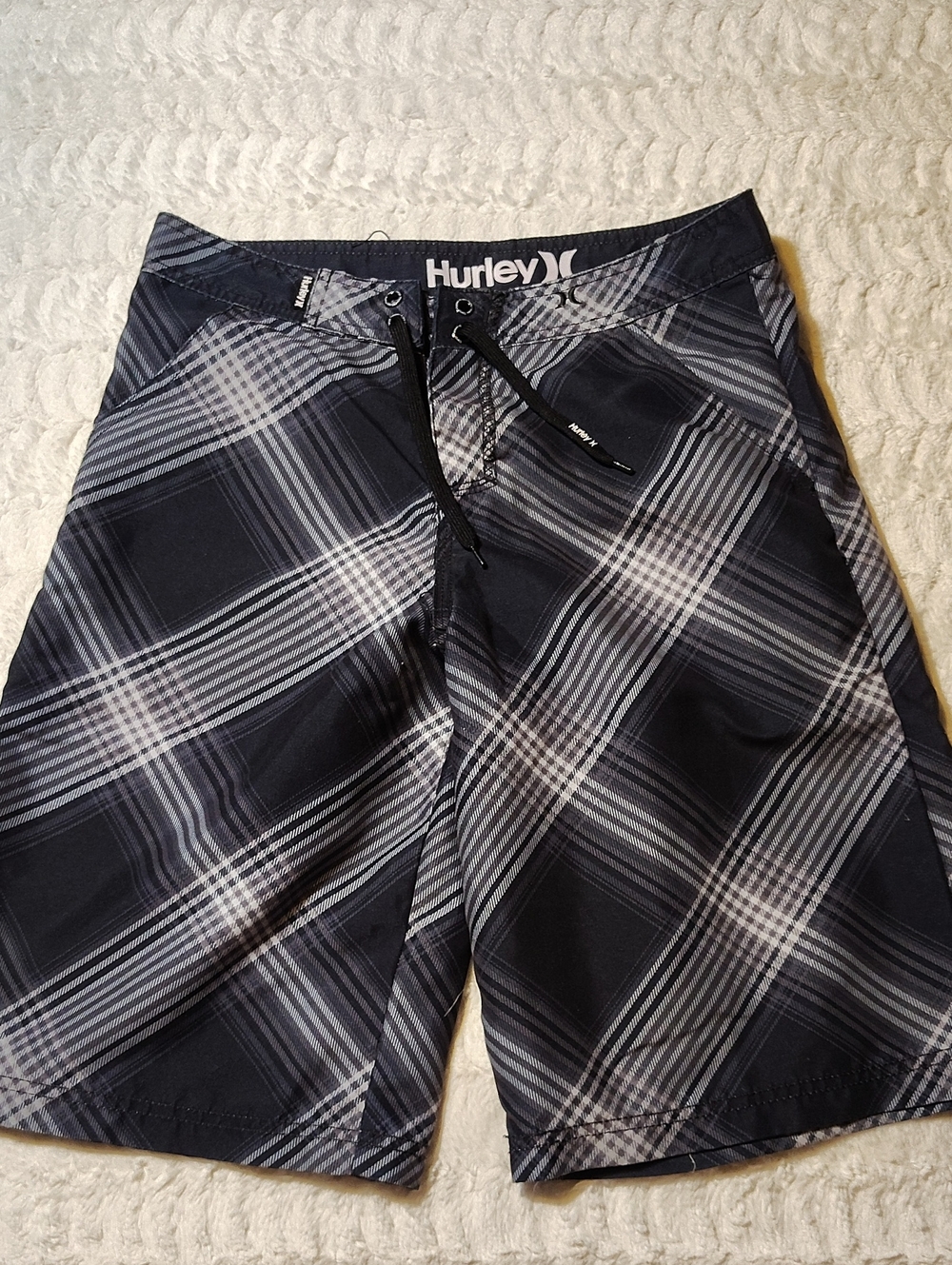 Hurley Men’s Black Plaid Swim Trunks